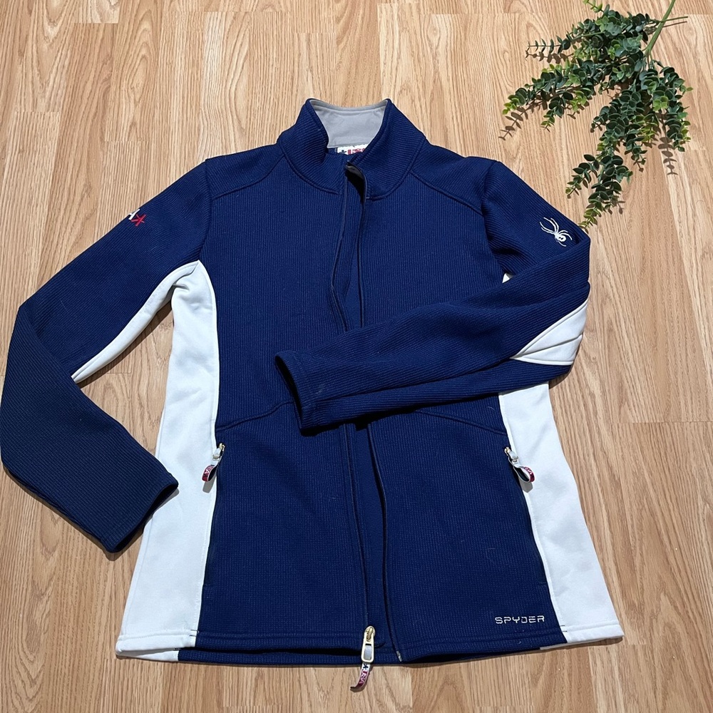Spyder Haze USA Bandita Knit Full Zip Fleece Sweater Jacket Womens Large